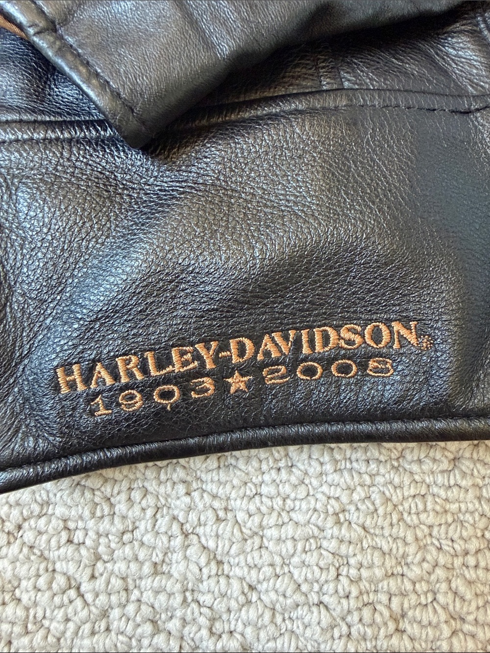 Harley-Davidson Black Leather Bomber Jacket with Brown Lining - Picture 3 of 7